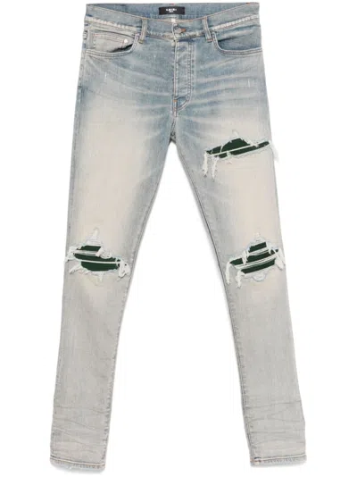 Amiri Mx1 Distressed Leopard Panel Skinny Jeans In Blue