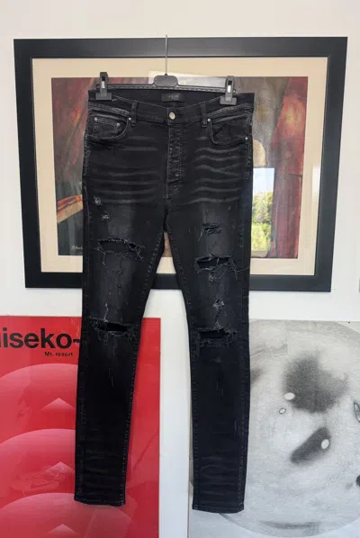 Pre-owned Amiri Mx1 Skinny Jeans Washed Denim Pant Distressed Designer In Black