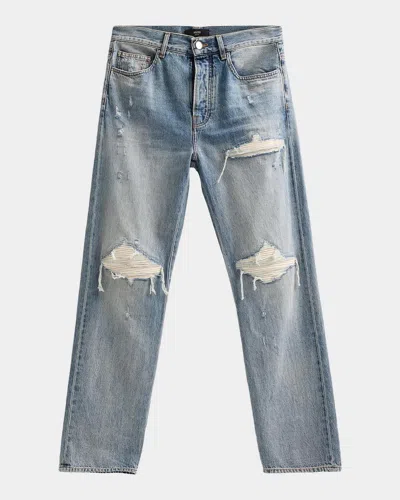 Amiri Mx1 Suede Moto Straight-fit Jeans In Blue