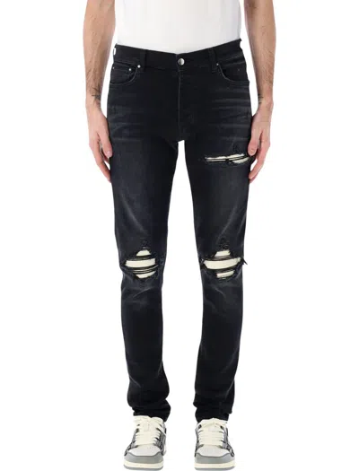 Amiri Mx1 Ultrasuede Distressed Five Pocket Trousers In Black
