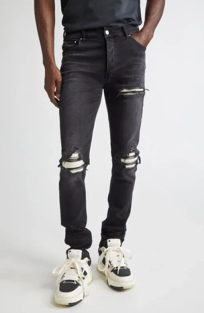 Amiri Mx1 Ultrasuede Patched Skinny Jeans In Black