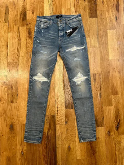 Pre-owned Amiri Mx1 White Suede Blue Denim Jeans Size 33