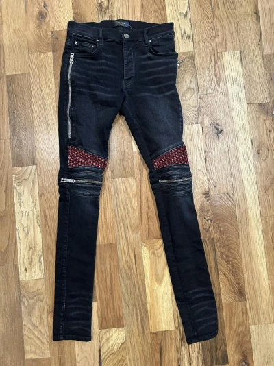 Pre-owned Amiri Mx2 Pink Black Biker Denim Jeans Size 29