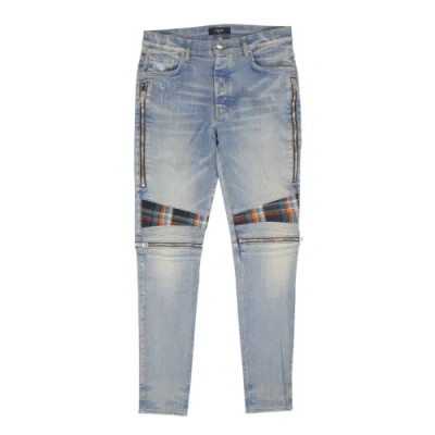Pre-owned Amiri Mx2 Plaid Clay Indigo&orange Straight-fit Jeans Size 38 $1190