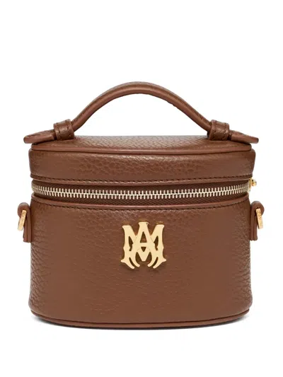 Amiri Nano Logo Leather Vanity Bag In Brown