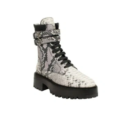 Pre-owned Amiri Natural Embossed Snake Combat Boots Size 7/37 $1490 In Gray