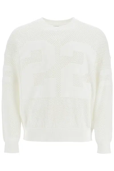Amiri Men's Neck Perforated Knit Sweater In White