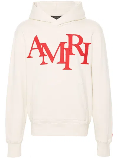 Amiri Staggered Logo-appliqué Cotton Hoodie In Neutrals