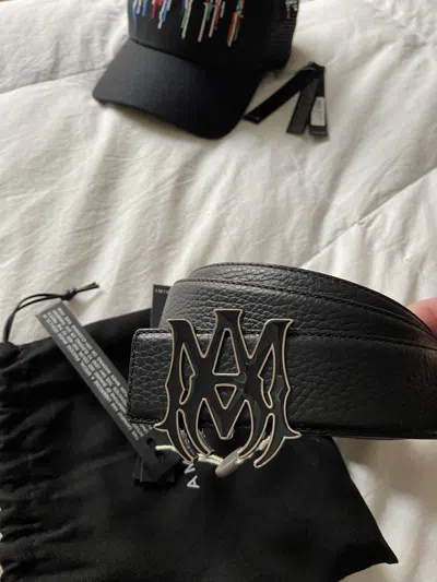Pre-owned Amiri New  Men's Ma Enamel Logo Belt In Black