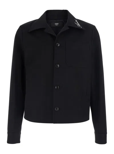 Amiri Notched Collar Logo Lettering Embroidered Cotton Jacket For Men In Multi