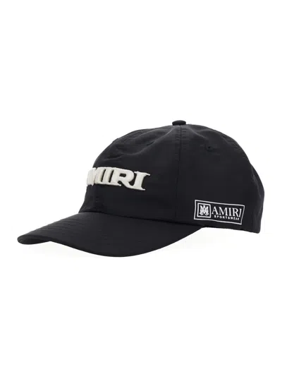 AMIRI BLACK BASEBALL CAP WITH WITH LOGO LETTERING EMBROIDERY IN TECH FABRIC MAN