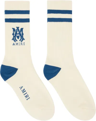 Amiri Off-white & Blue Ma Core Logo Socks In Vintage Blue