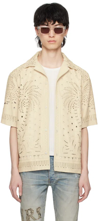 Amiri Off-white Palm Tree Leather Shirt In Birch