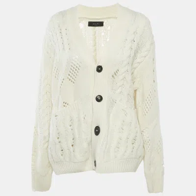 Pre-owned Amiri Off-white Wool And Cashmere Cable Knit Button Front Cardigan Xs