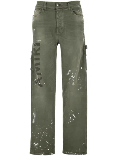 Amiri Olive Cotton Jeans In Gray