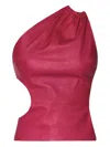 Amiri Asymmetric Cutout Leather One-shoulder Tank Top In Pink