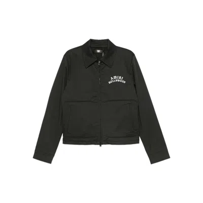 Amiri Logo-flocked Cotton-blend Blouson Jacket In Black