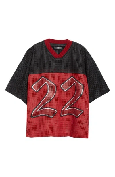 Amiri Oversize Colorblock 22 Perforated Leather Jersey In Black