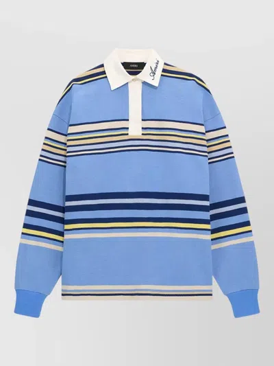 Amiri Oversized Striped Long Sleeve Polo Shirt In Blue
