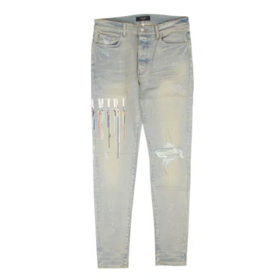 Pre-owned Amiri Paint Drip Logo Jean Clay Indigo Straight-fit Jeans Size 29 $1290