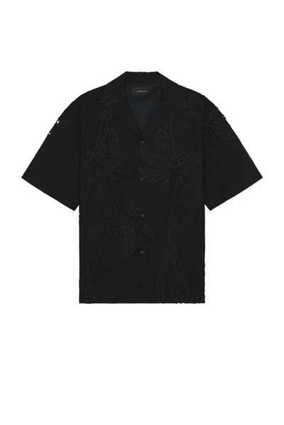 Amiri Paisley Palm Camp Shirt In Black