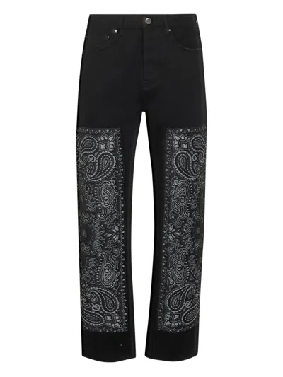 Amiri Paisley-panel Jeans In Black