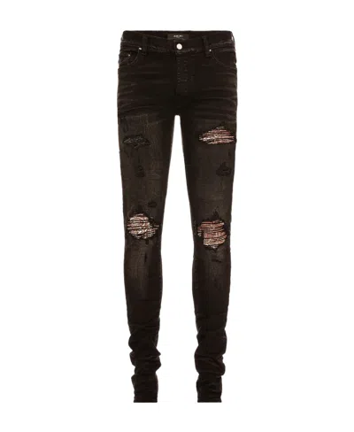 Amiri Paisley-patch Distressed Skinny Jeans In Black