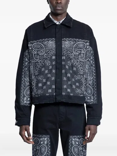 Amiri Paisley-print Denim Jacket In Black