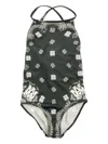 Amiri Patterned One Piece Swimsuit In Black
