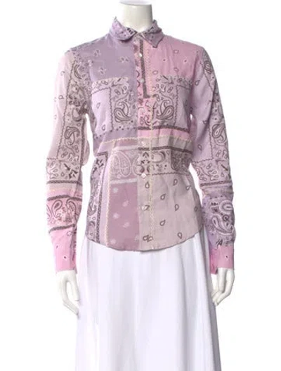 Pre-owned Amiri Paisley Print Long Sleeve Button-up Top W/ Tags In Pink