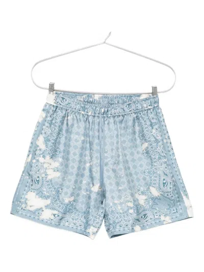 Amiri Paisley-print Silk Shorts In Blue
