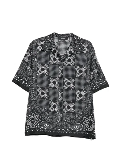 Amiri Short-sleeve Silk Shirt With Paisley Print And Cuban Collar In Blue