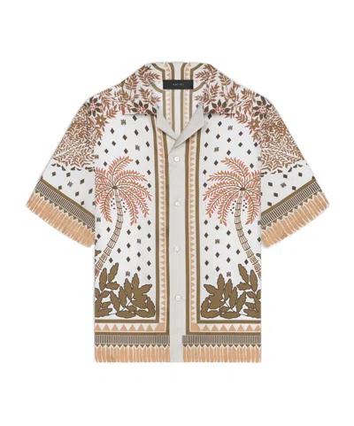 Amiri Palm Tree Bowling Silk Shirt In White