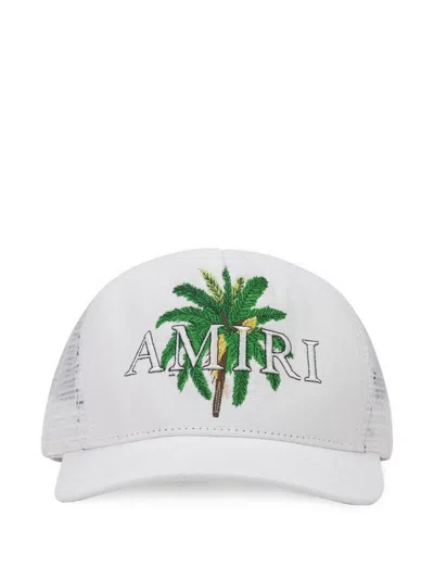 Amiri Palm Tree Embroidered Trucker Hat In White