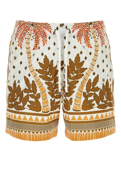 Amiri Palm Tree Printed Swim Trunks In Multi