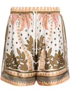 Amiri Printed Silk Shorts In 褐色