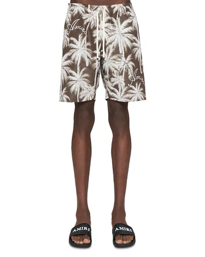 Amiri Palms Drawstring Swim Shorts In Tobacco