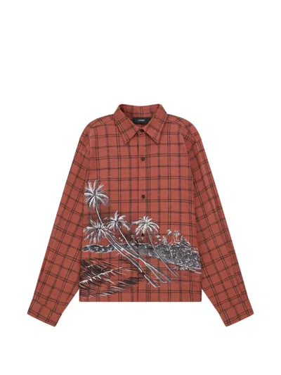 Amiri Collared Cropped Plaid Shirt Relaxed Fit Silk In Brown