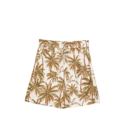 Amiri Palm-tree-print Logo-embroidered Shorts In Brown