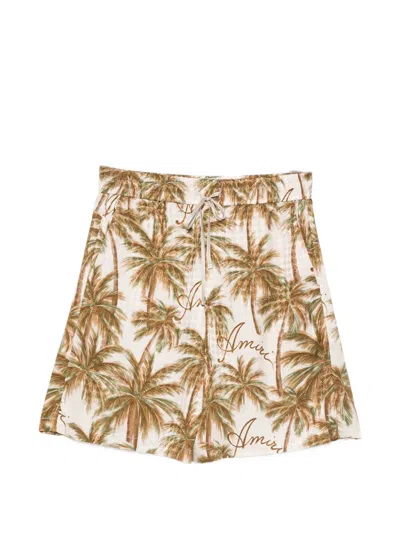 Amiri Palm-tree-print Logo-embroidered Shorts In Neutral