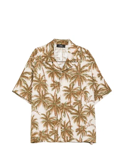 Amiri Palm-tree-print Silk Shirt In Neutral