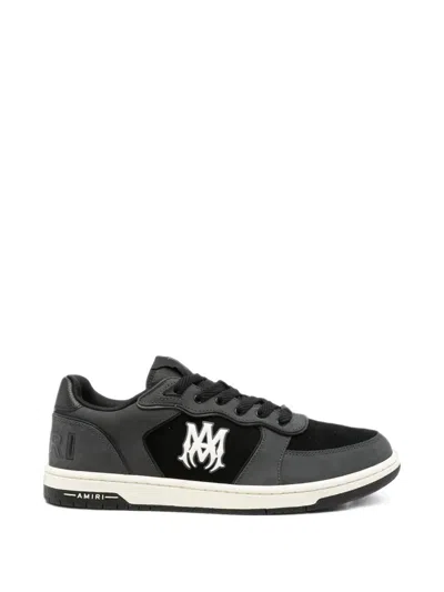 Amiri Panelled Design Side Logo Plaque Perforated Toe Front Lace-up Sneakers In Gray