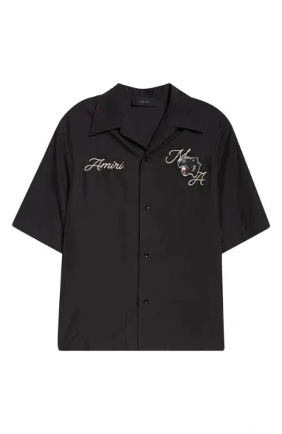 Amiri Panther Patch Bowling Shirt In Black