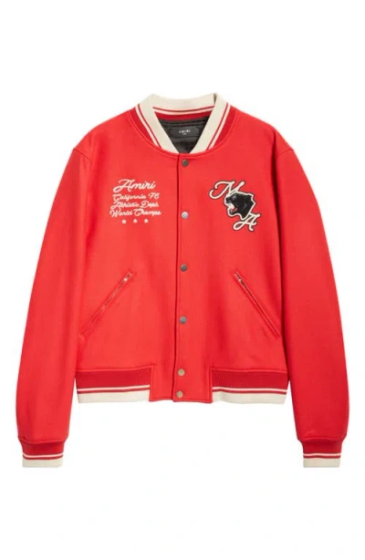 Amiri Panther Wool Blend Varsity Jacket In Varsity Red