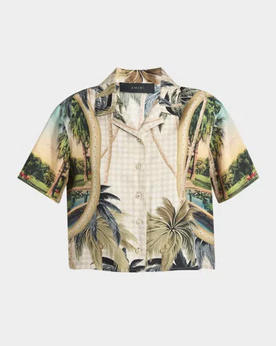 Amiri Paradise Print Camp Shirt In Multi
