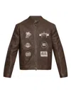 Amiri Leather Patch Racer Jacket In Brown