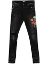 Amiri Slim Fit Black Distressed Jeans With Colorful Patches In Black