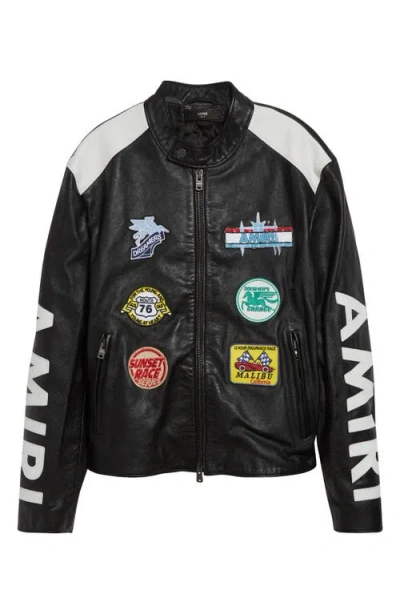 Amiri Patches Leather Racer Jacket In Black
