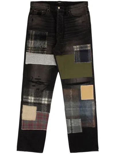 Amiri Patchwork Straight-leg Jeans In Black