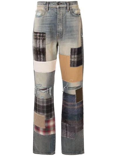Amiri Patchwork Straight-leg Jeans In Blue